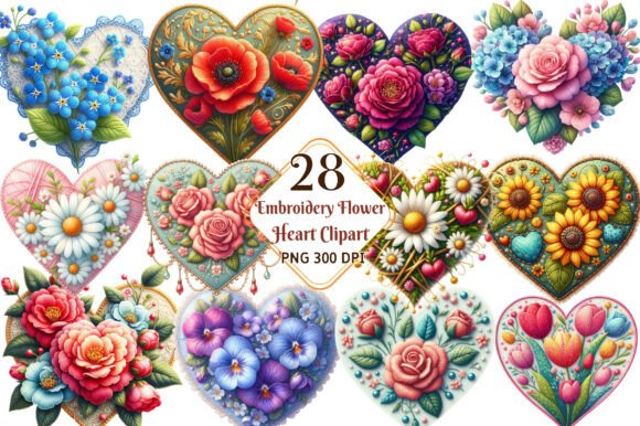 Embroidery Flower Heart Clipart PNG Review for Craft Fair Products
